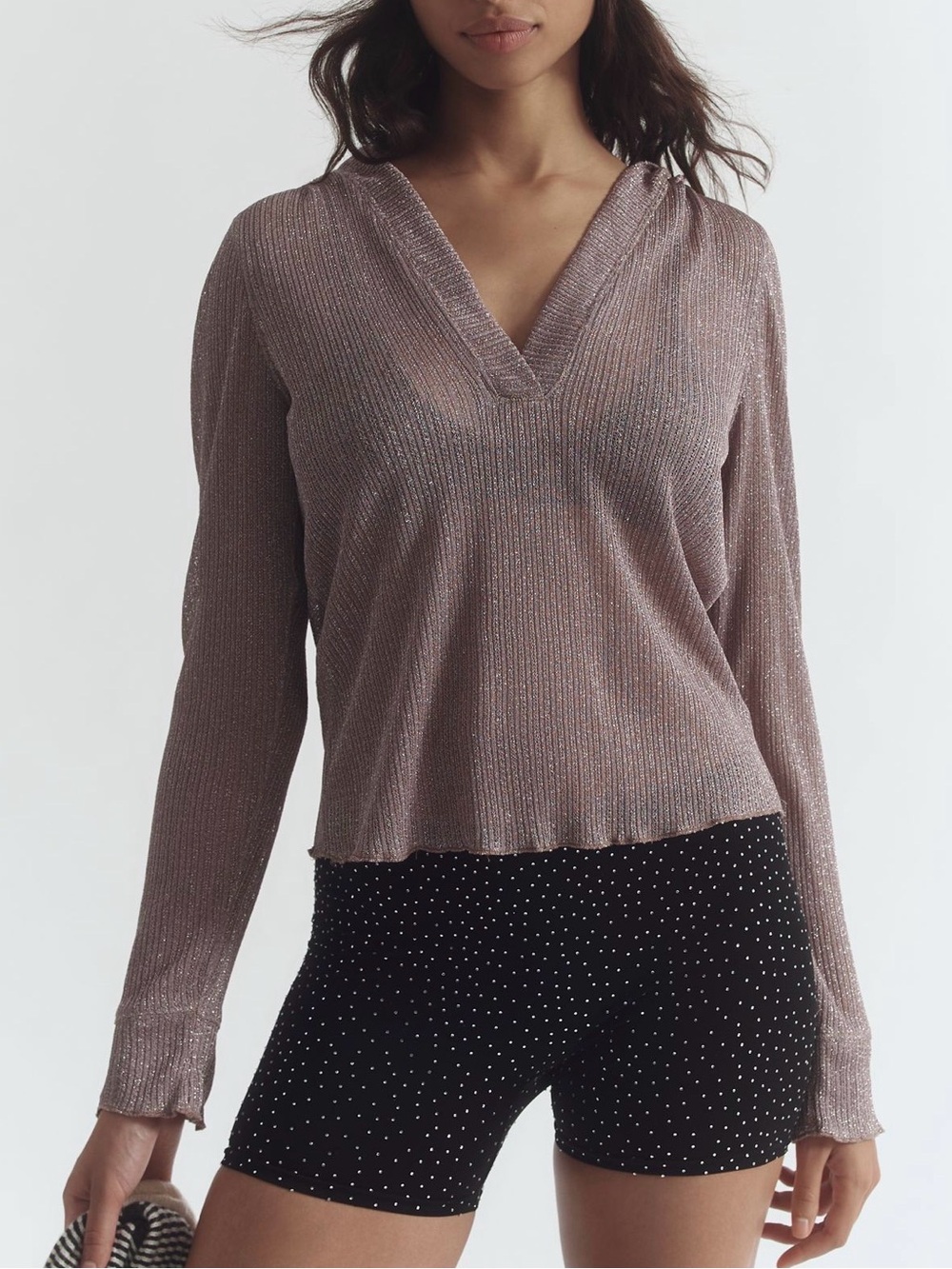 Anthropologie Daily Practice Metallic Hooded Sheer Cover Up Top